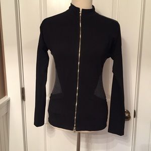 OM GIRL JACKET NEW BLACK GRAY ZIP FRONT ATHLETIC NWT M Fit